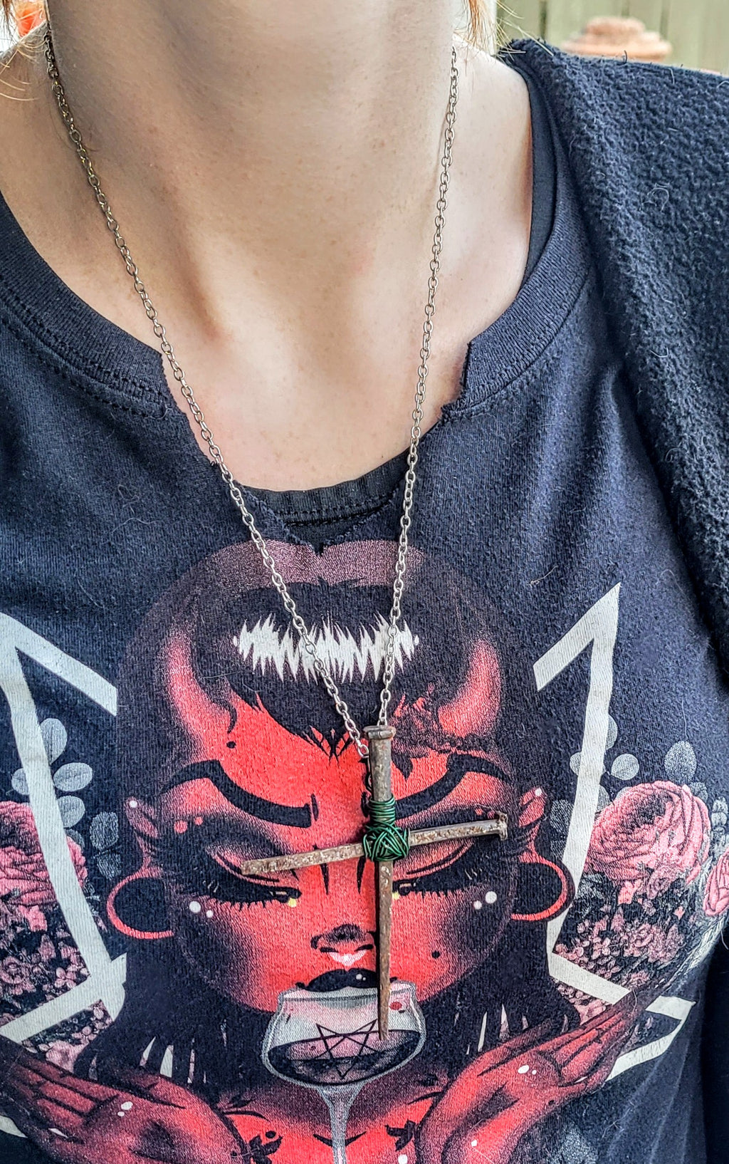 Coffin nail cross necklace