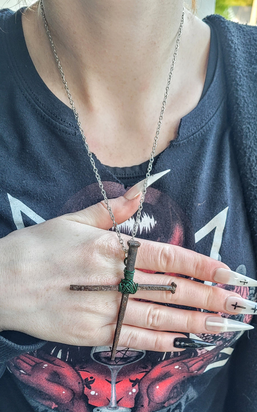 Coffin nail cross necklace