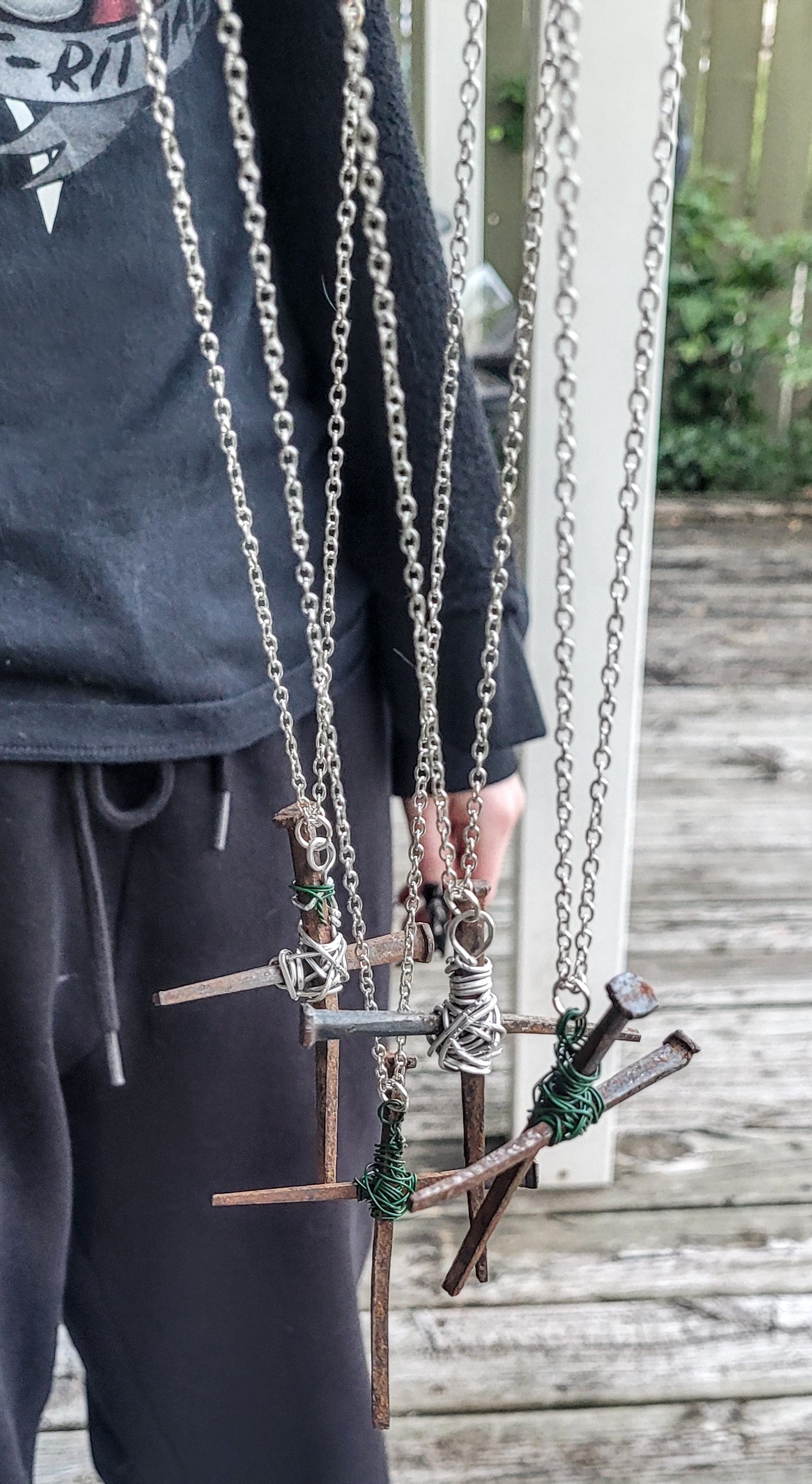 Coffin nail cross necklace